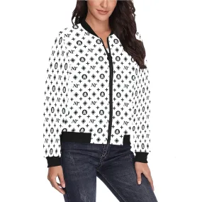 Fancy NT Pattern White on White Bomber Jacket for Women