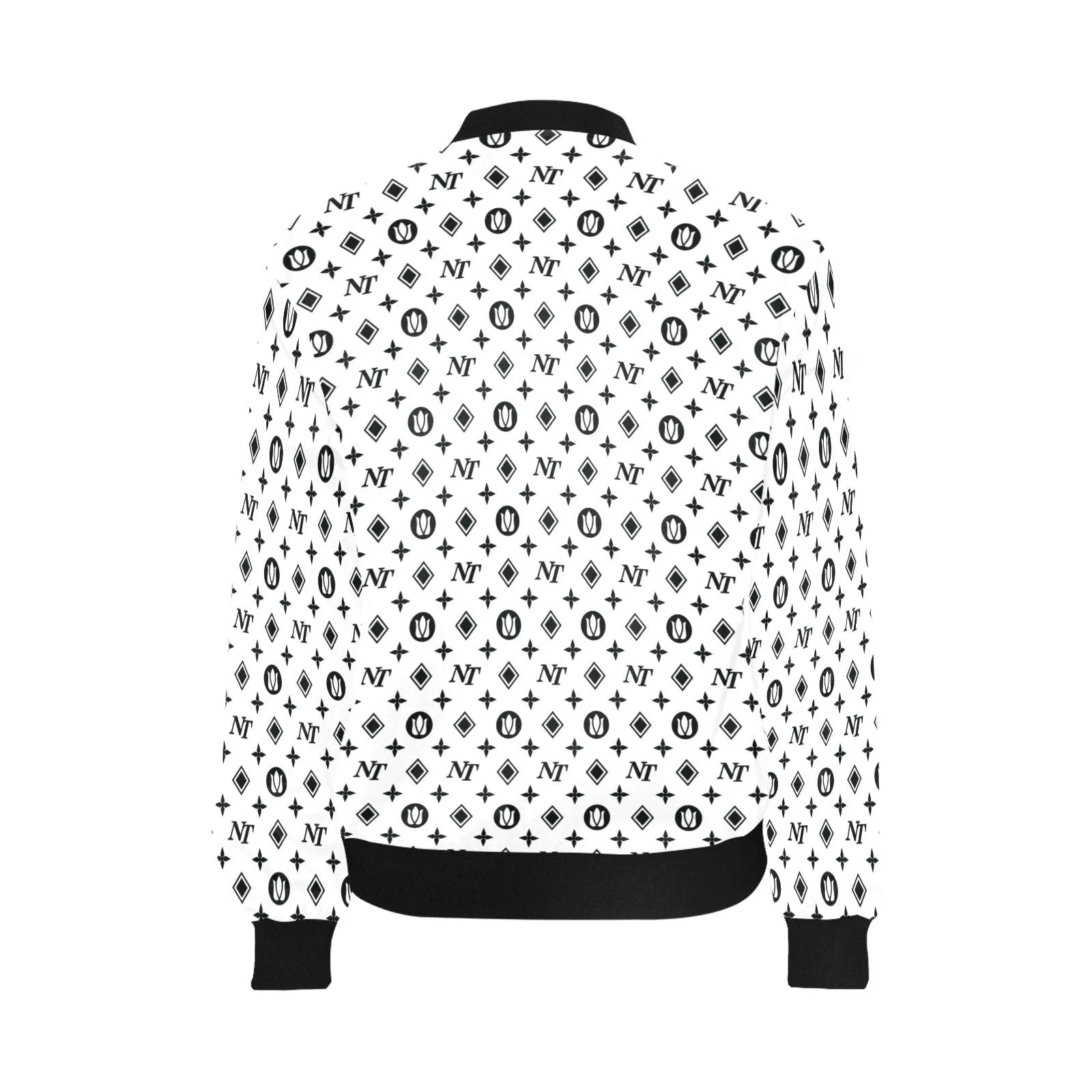 Fancy NT Pattern White on White Bomber Jacket for Women