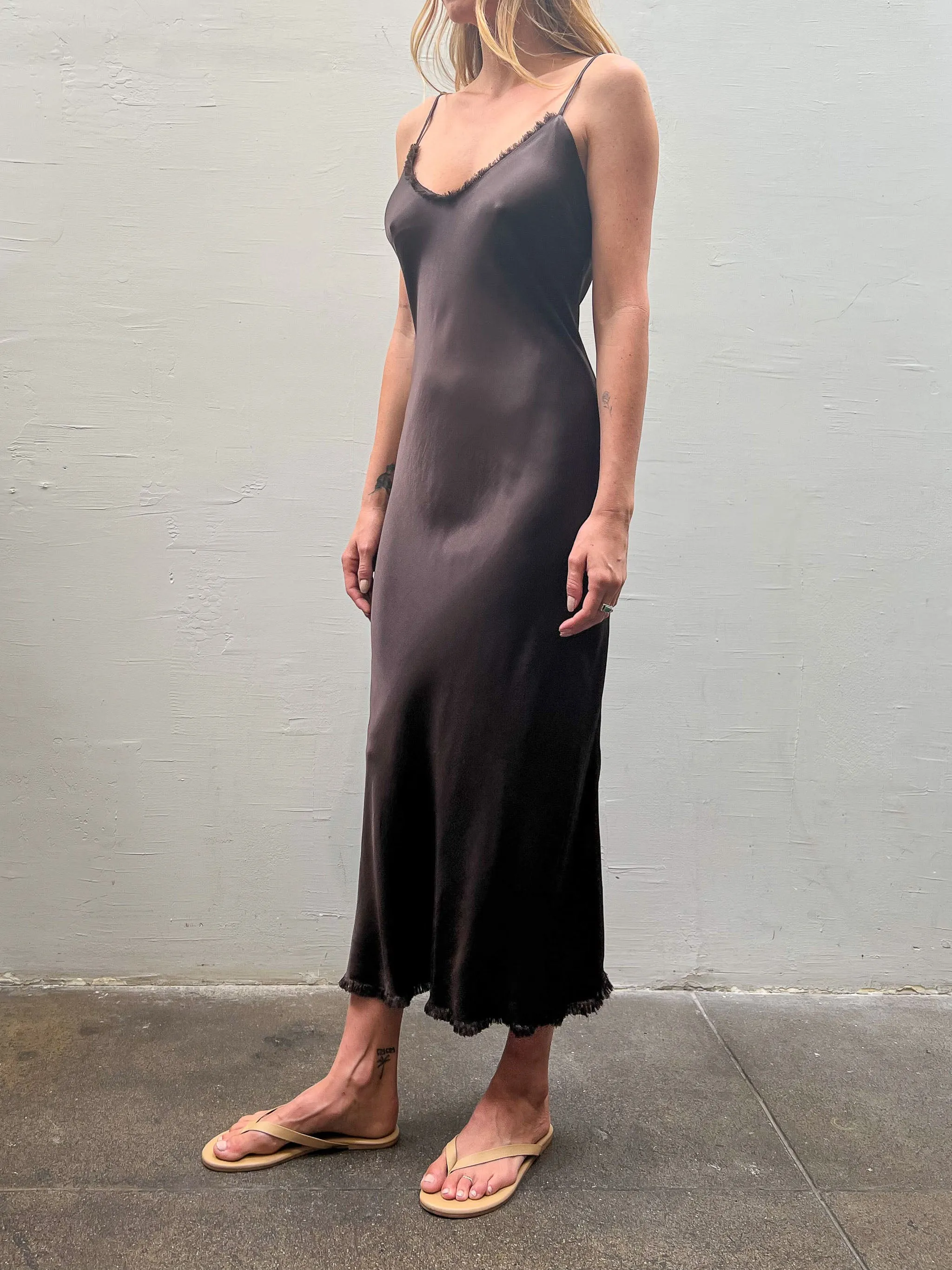 Farrah Slip Dress in Vintage Satin - Espresso