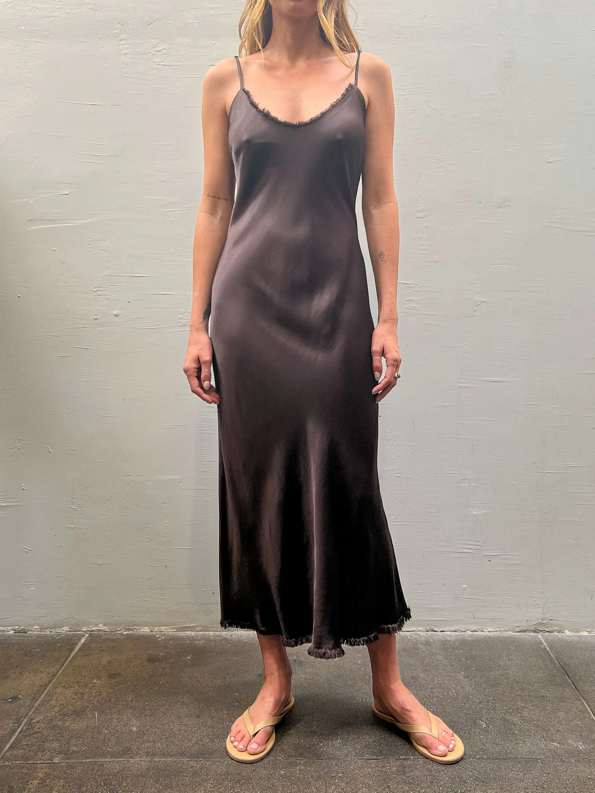 Farrah Slip Dress in Vintage Satin - Espresso