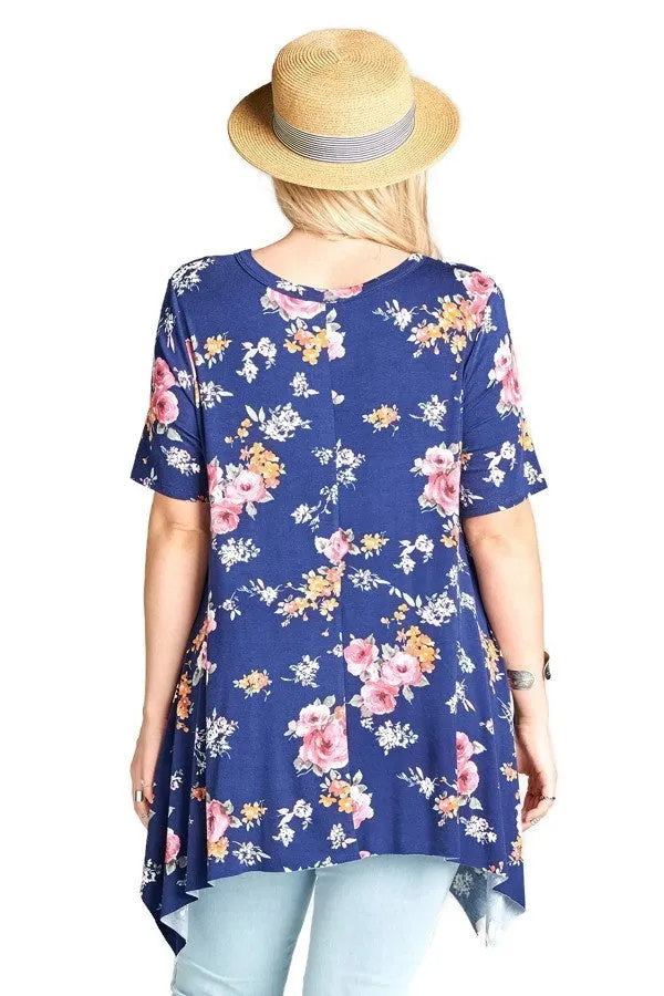 Floral Keyhole Sharkbite Tunic, Navy