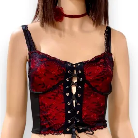 Floral Lace Up Bustier Corset Top