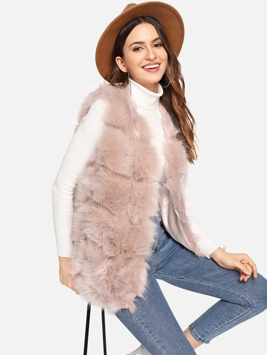 Fluffy Faux Fur Panel Gilet