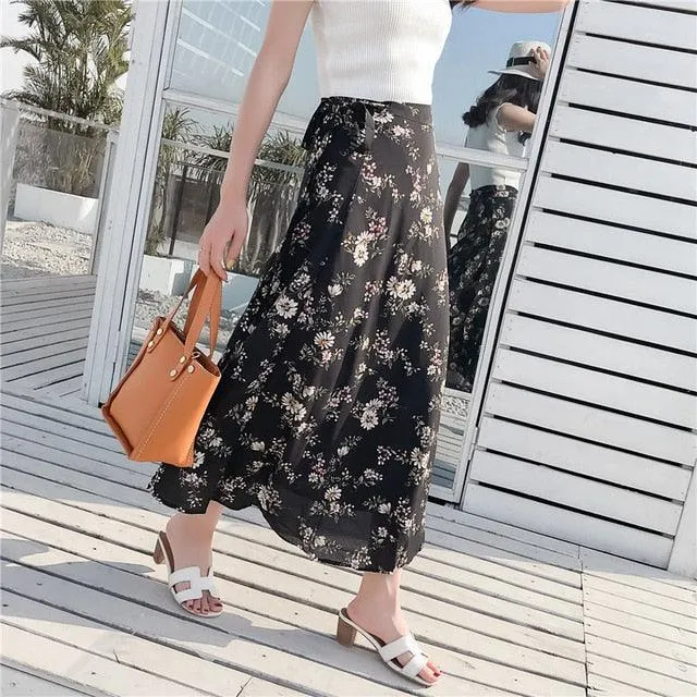 Free size Chiffon skirt long summer super fire flower wrap female skirt