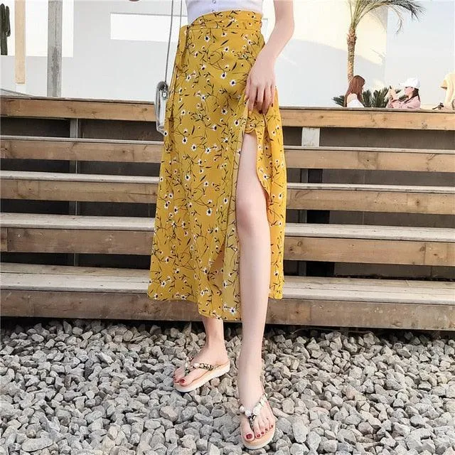 Free size Chiffon skirt long summer super fire flower wrap female skirt