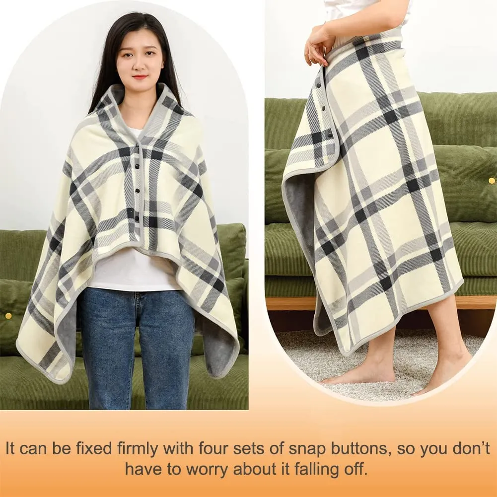 FURN ASPIRE Multi-Wear Soft Stylish Lightweight Double Layered Warm Wearable Flannel Shawl/Blanket Comfy Poncho with Buttons Winter Cape for Office Home Travel Outdoors (Style3)