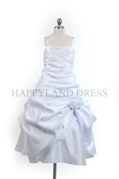 GCM4028 White Satin Flower Dress (White Only)