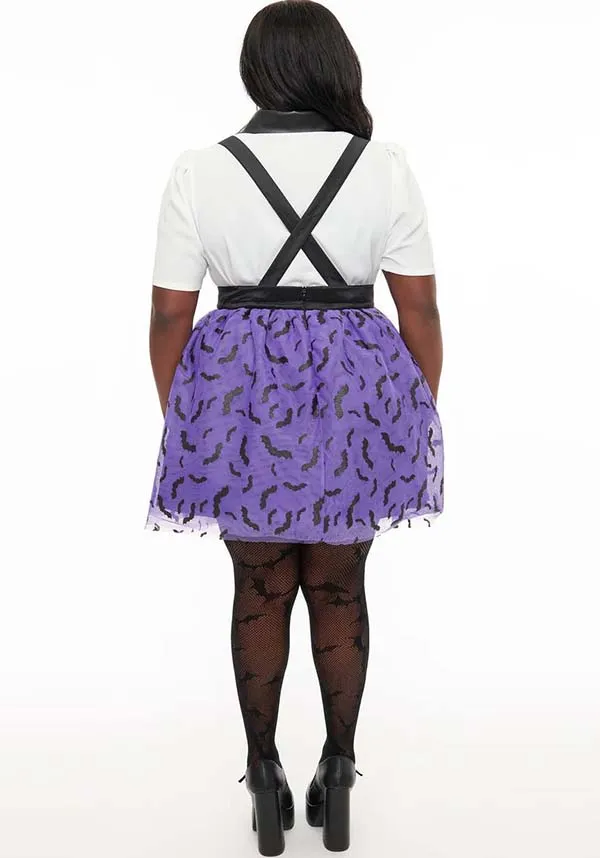 Glitter Bat Print Tulle Suspender | MINI SKIRT*