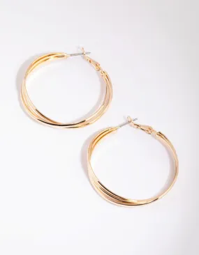 Gold Triple Twist Hoop Earrings