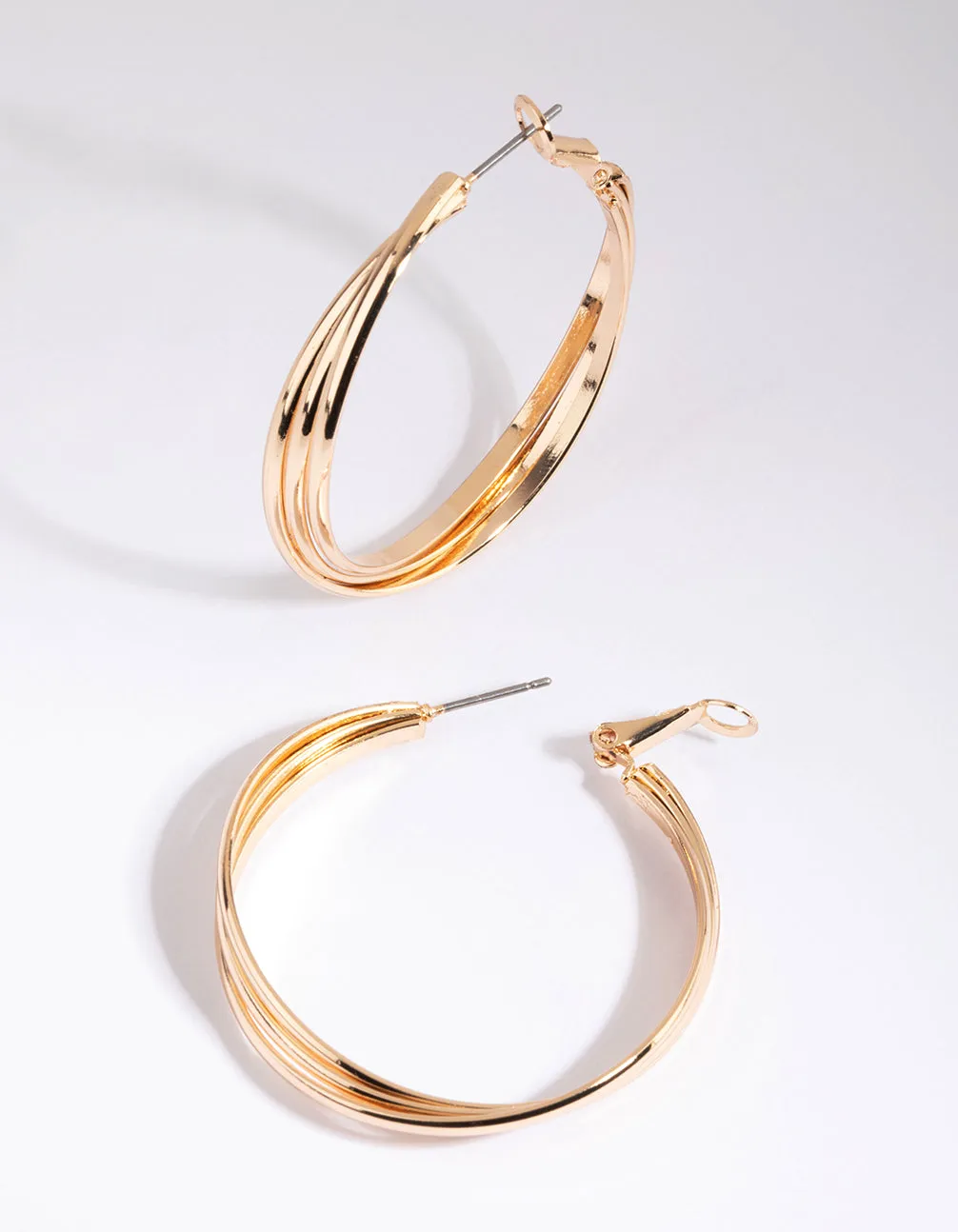 Gold Triple Twist Hoop Earrings