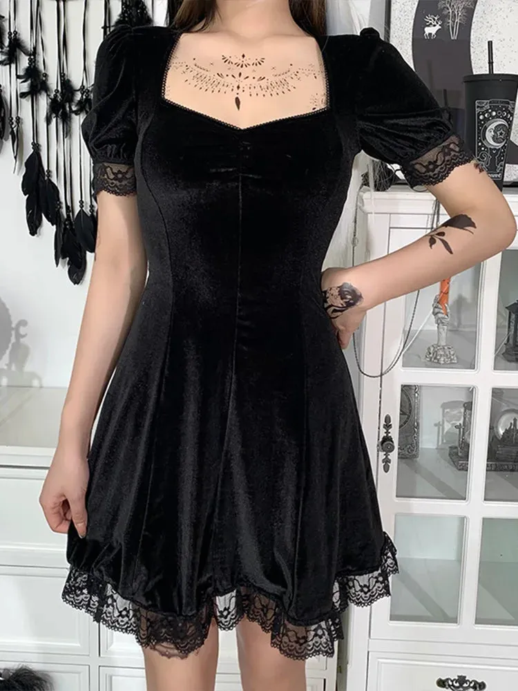 Gothic Aesthetic Waist Lolita Party Backless Sexy Mini Black Vintage Punk High Harajuku Y2K Women Outfit