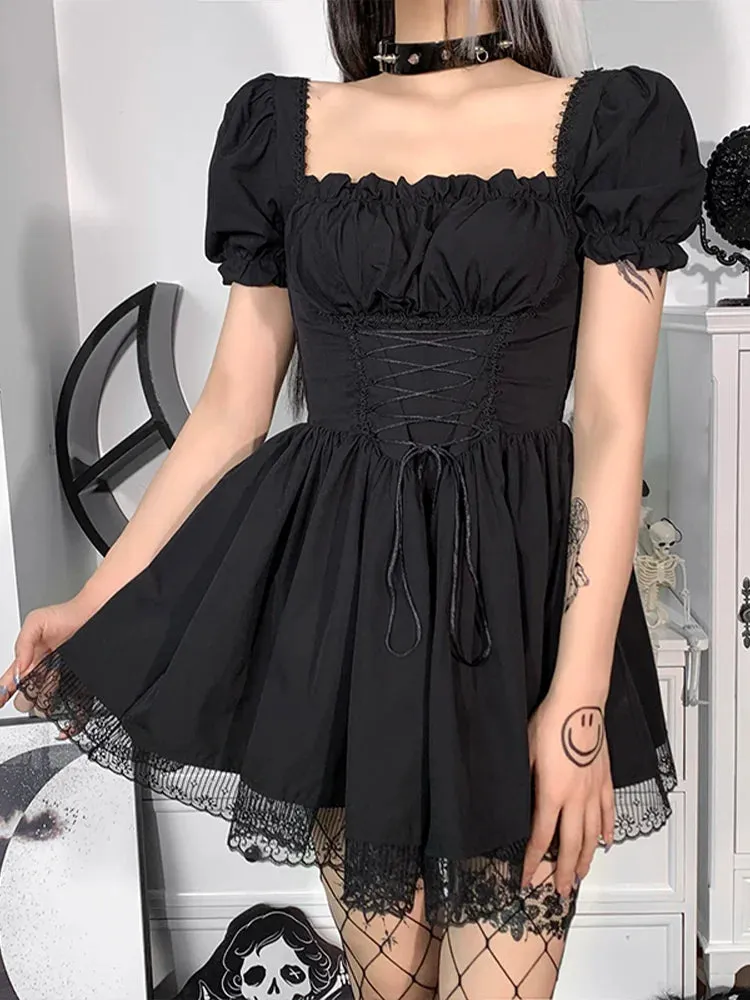 Gothic Aesthetic Waist Lolita Party Backless Sexy Mini Black Vintage Punk High Harajuku Y2K Women Outfit