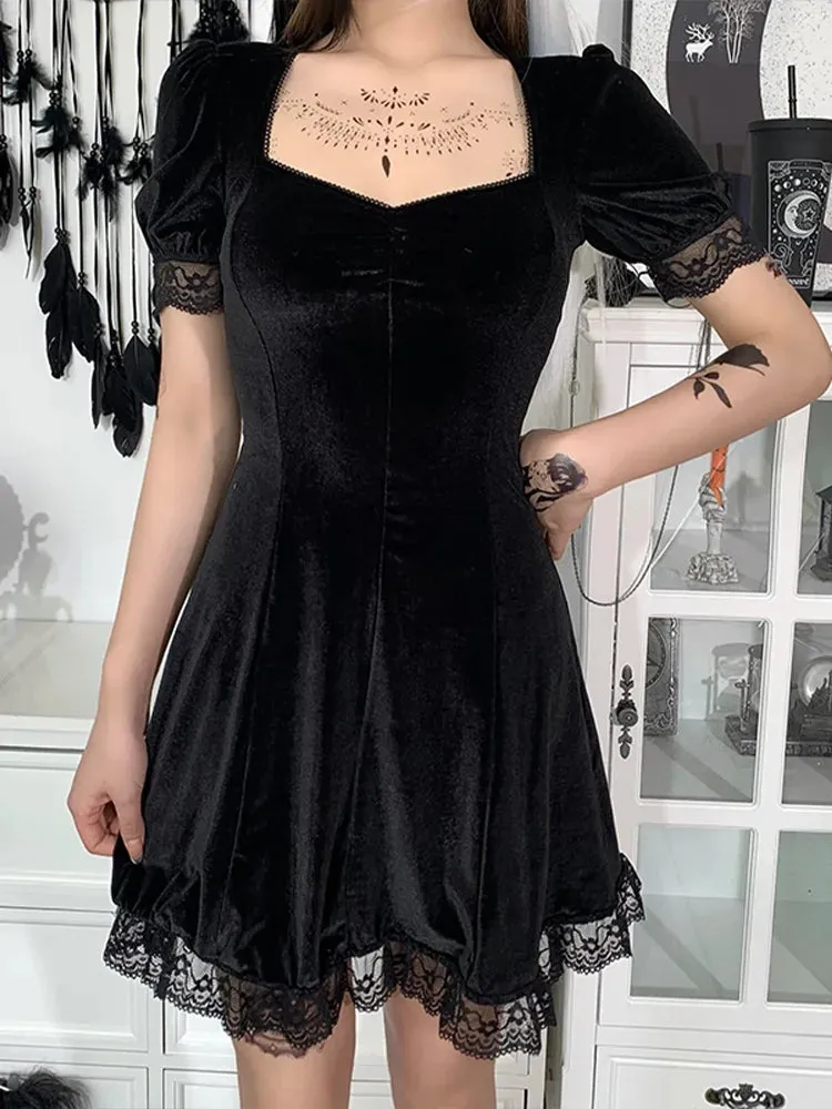 Gothic Aesthetic Waist Lolita Party Backless Sexy Mini Black Vintage Punk High Harajuku Y2K Women Outfit