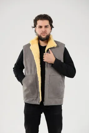 Gray Sheepskin Vest with Patch Pocket Medical Sheepskin Hypoallergenic