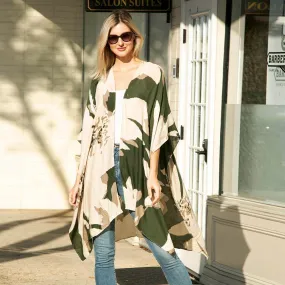 Green Camouflage Patterned Cover Up Kimono Poncho