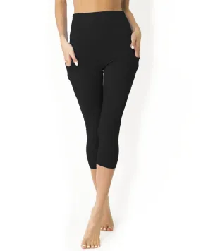 High Waisted Yoga Capri Leggings - Black