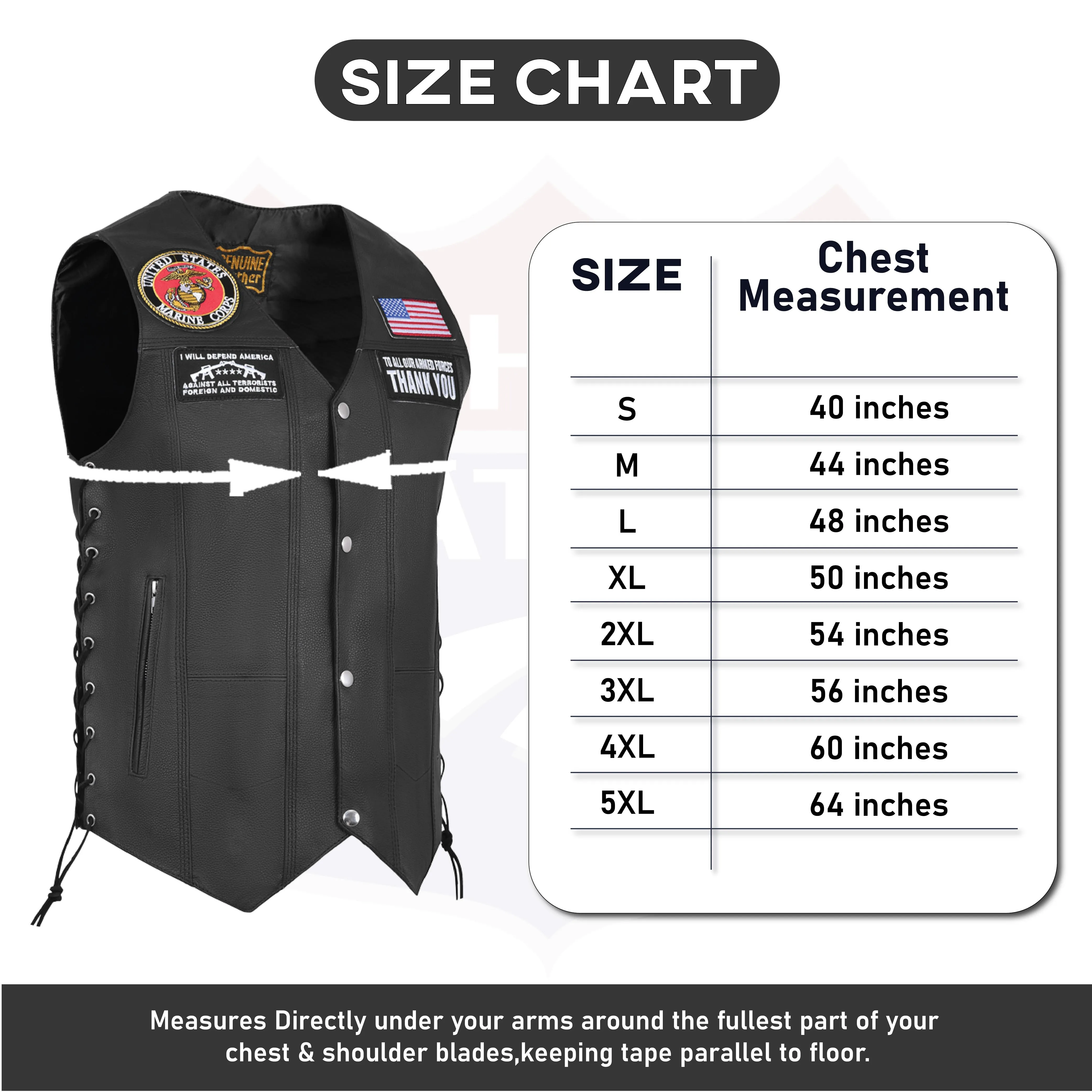 HL3540MARINE Black Men's Genuine Leather 10 Pockets Motorcycle Biker Vest ANARCHY Black SOA