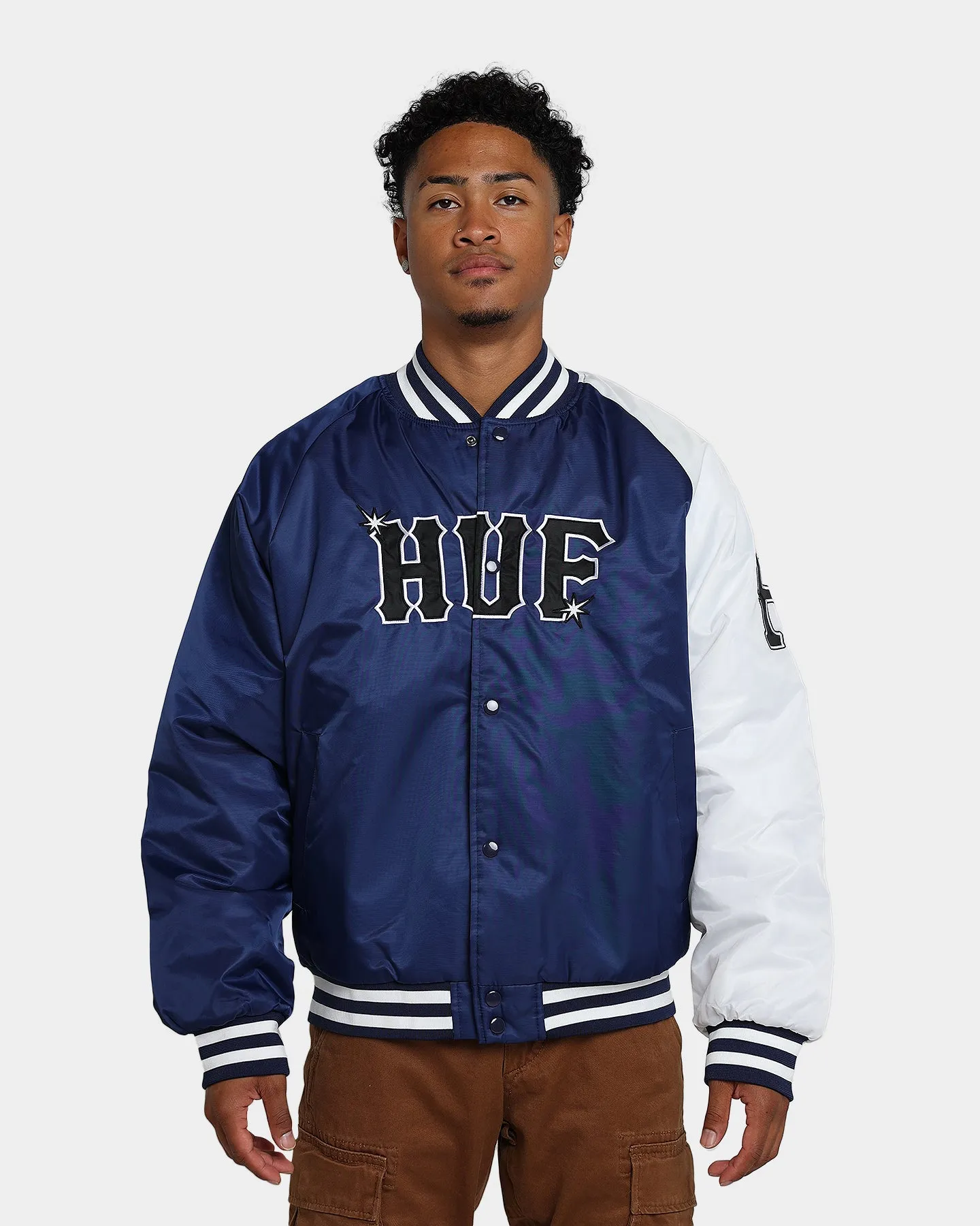 HUF Satin Baseball Jacket Navy