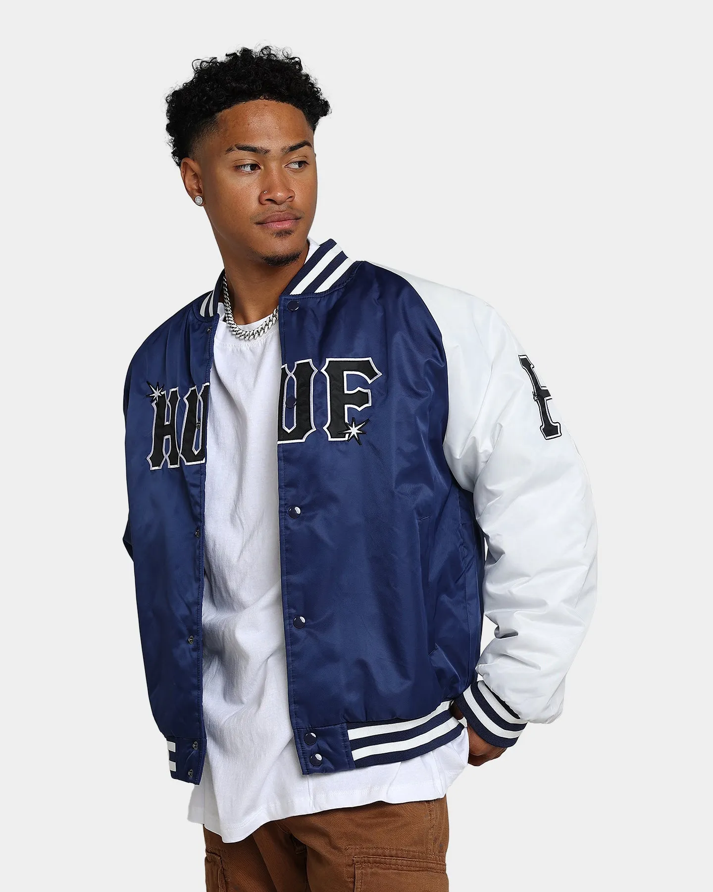 HUF Satin Baseball Jacket Navy