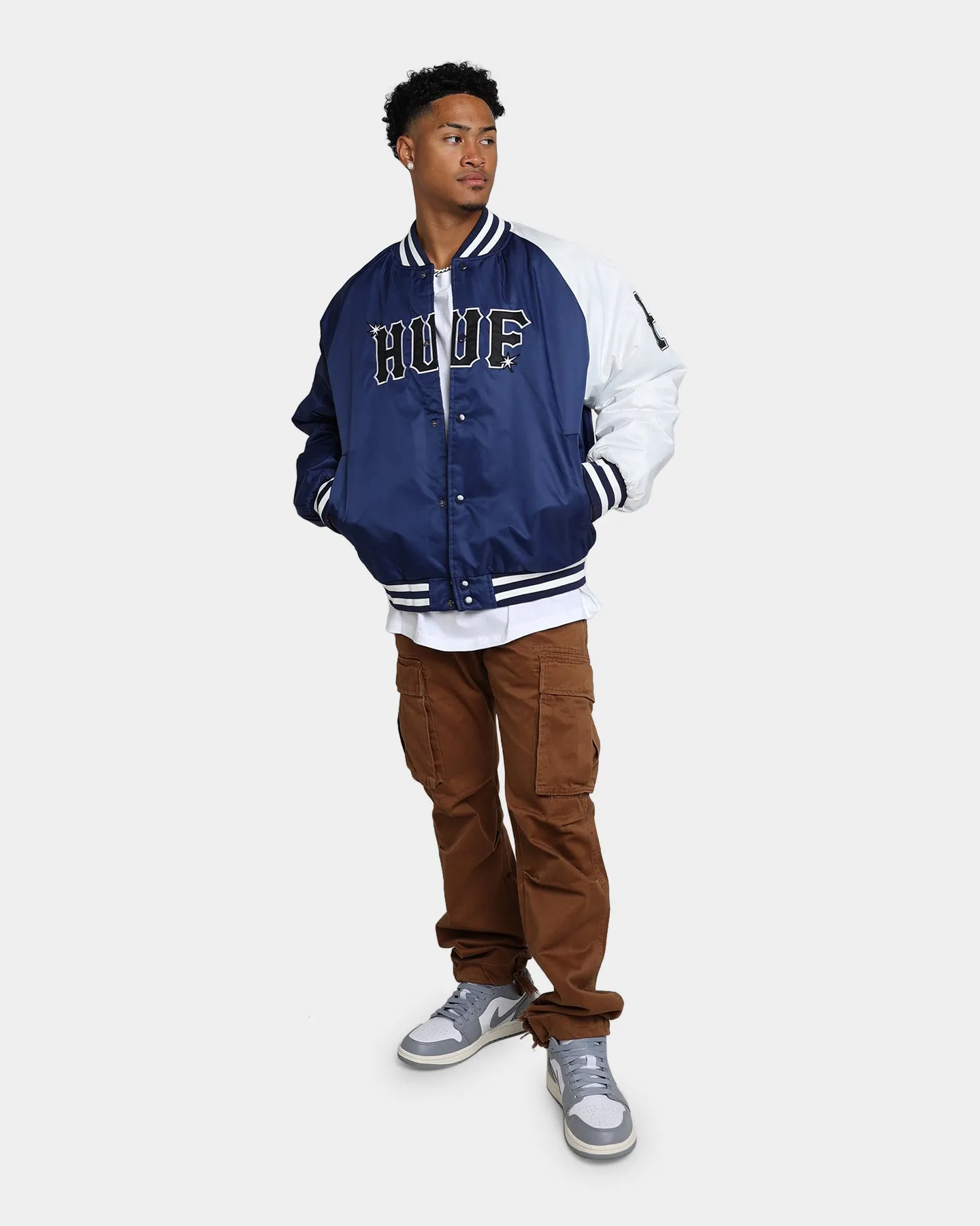 HUF Satin Baseball Jacket Navy