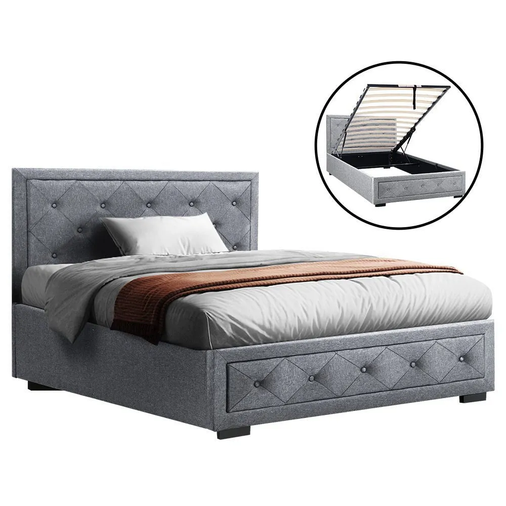 King Single Package | Bronte Storage Bed Frame Grey & Bonita Euro Top Mattress (Medium Firm)