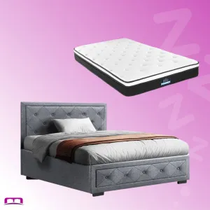 King Single Package | Bronte Storage Bed Frame Grey & Bonita Euro Top Mattress (Medium Firm)