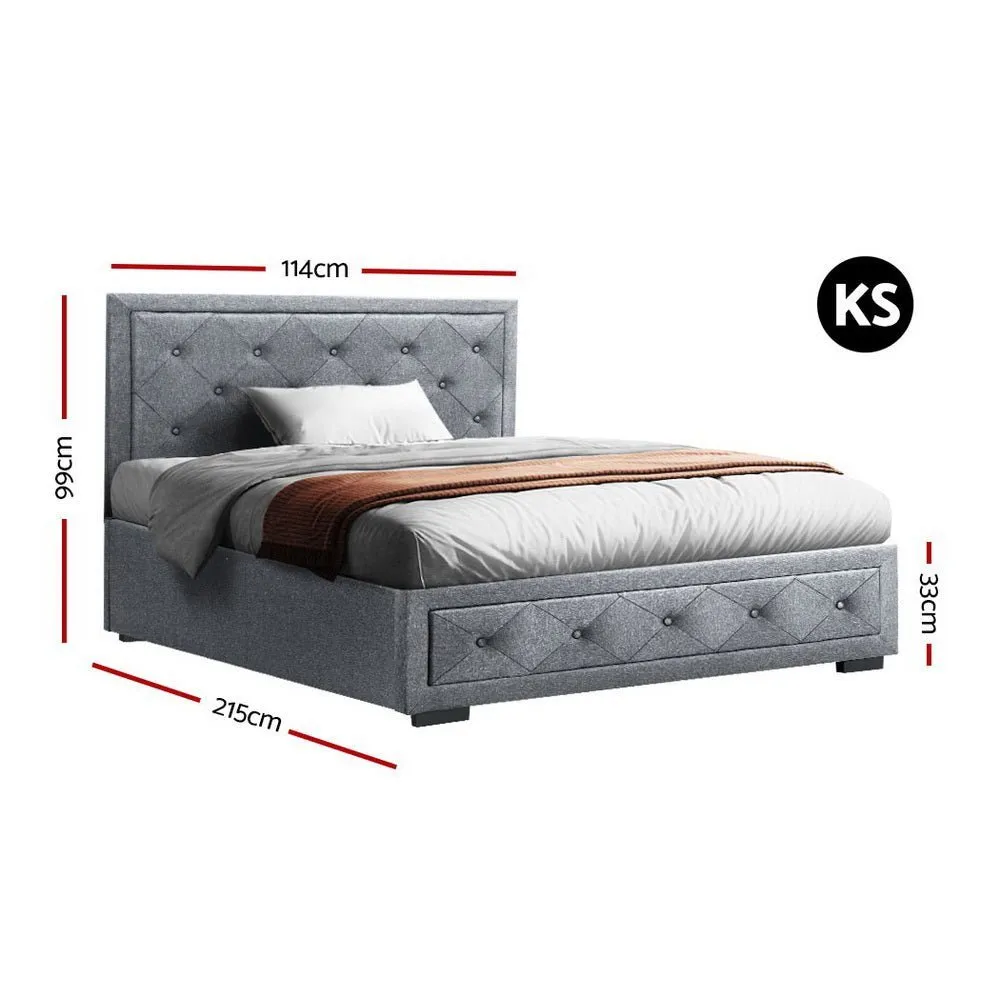 King Single Package | Bronte Storage Bed Frame Grey & Bonita Euro Top Mattress (Medium Firm)