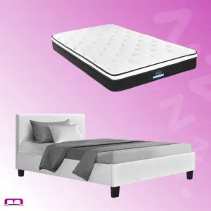 King Single Package | Coogee Bed White & Bonita Euro Top Mattress (Medium Firm)