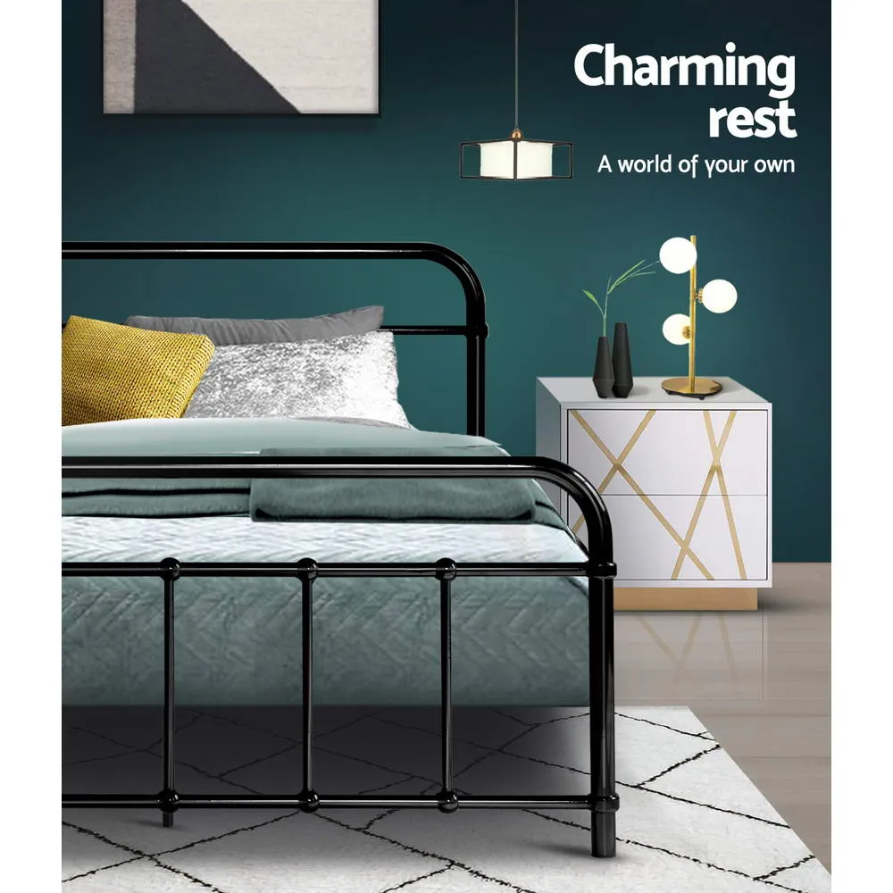 King Single Package | Leo Metal Bed Frame Black & Bonita Euro Top Mattress (Medium Firm)