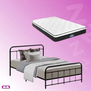 King Single Package | Leo Metal Bed Frame Black & Bonita Euro Top Mattress (Medium Firm)