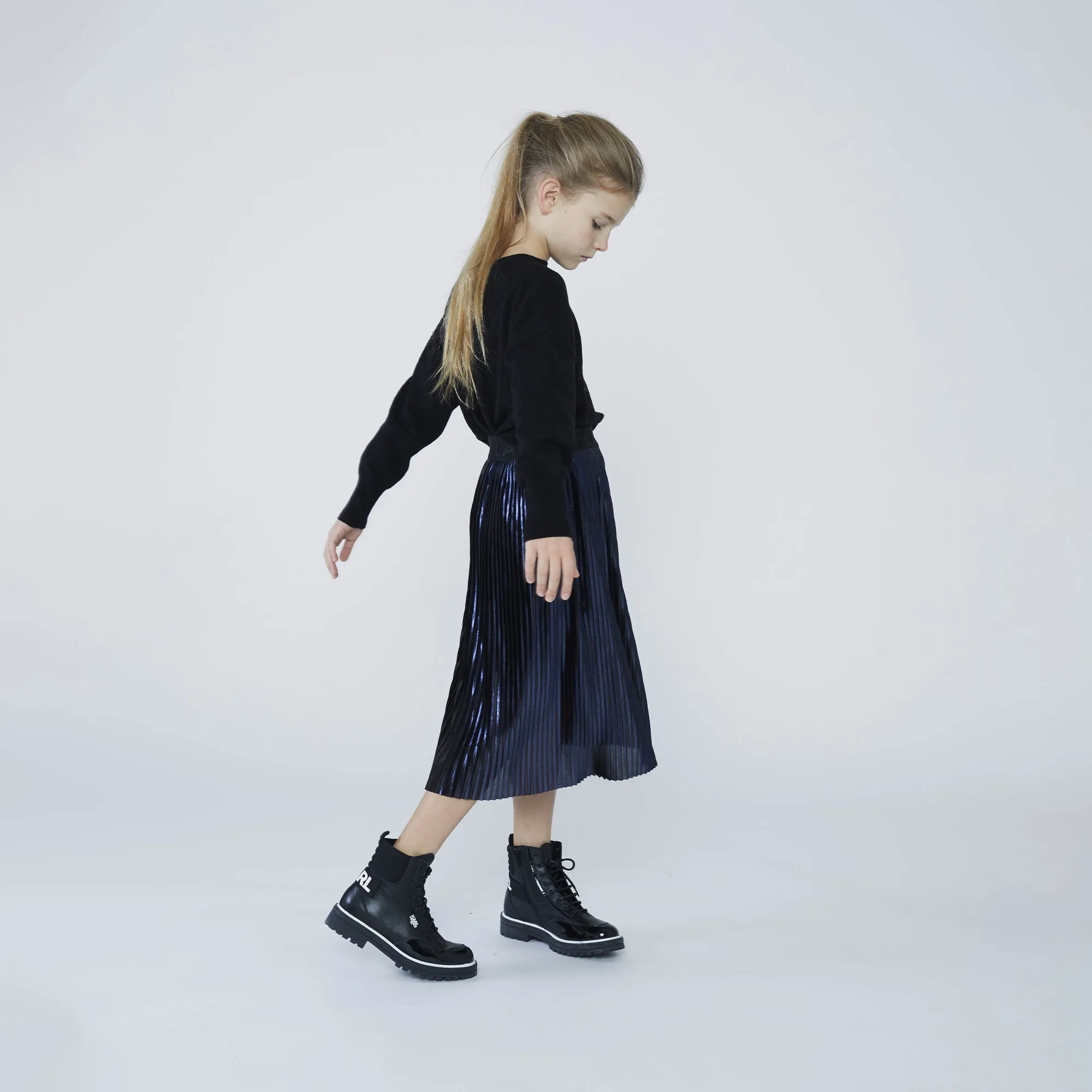 KL Navy Pleated Midi Skirt