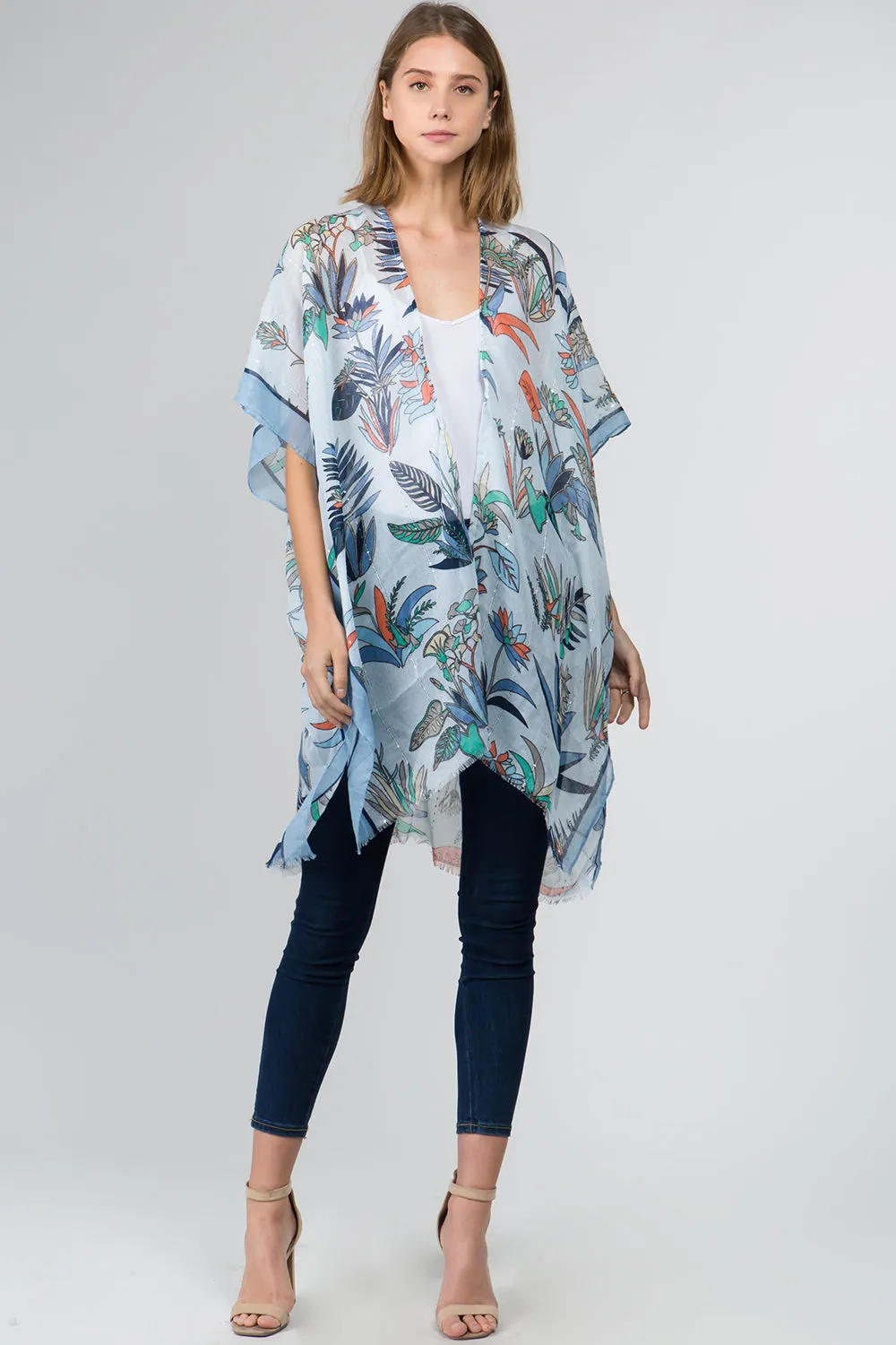 KP-9151 floral sequin kimono