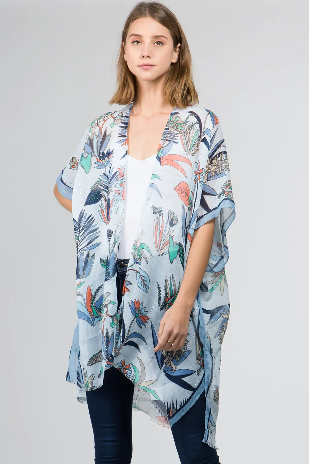 KP-9151 floral sequin kimono