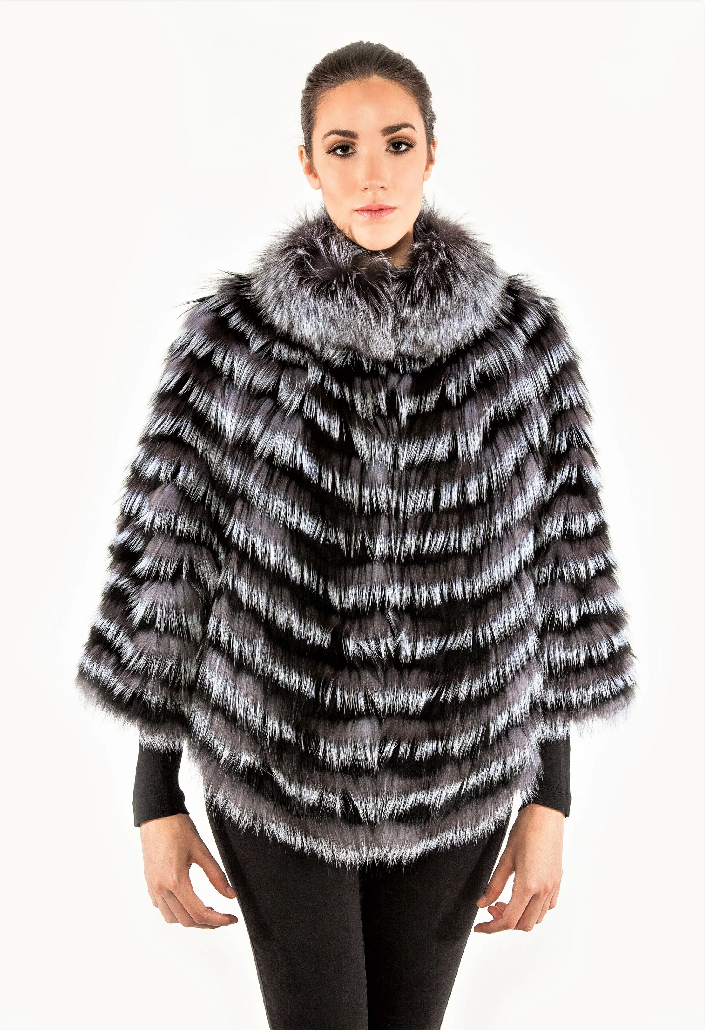 Layered silver fox poncho