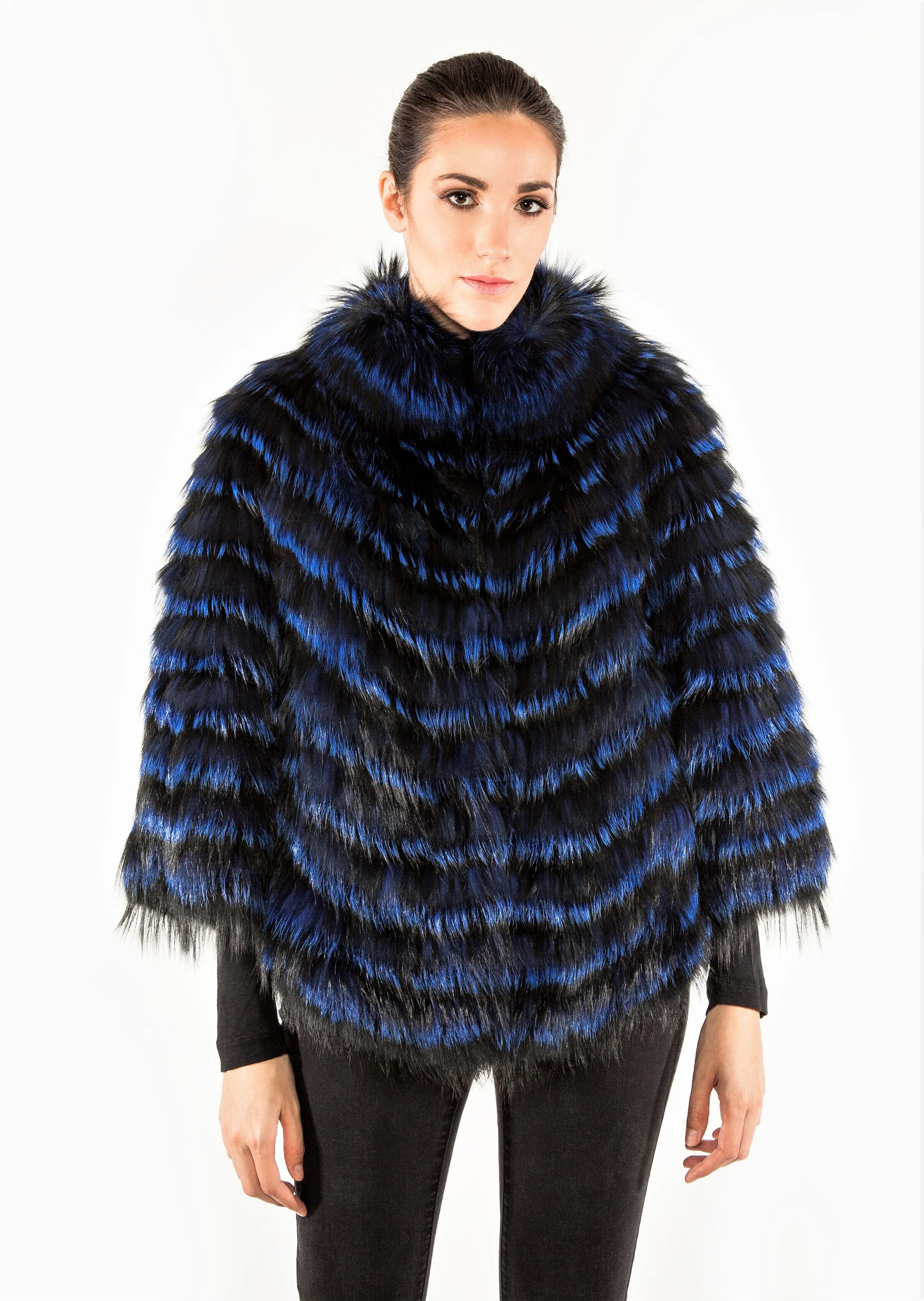 Layered silver fox poncho