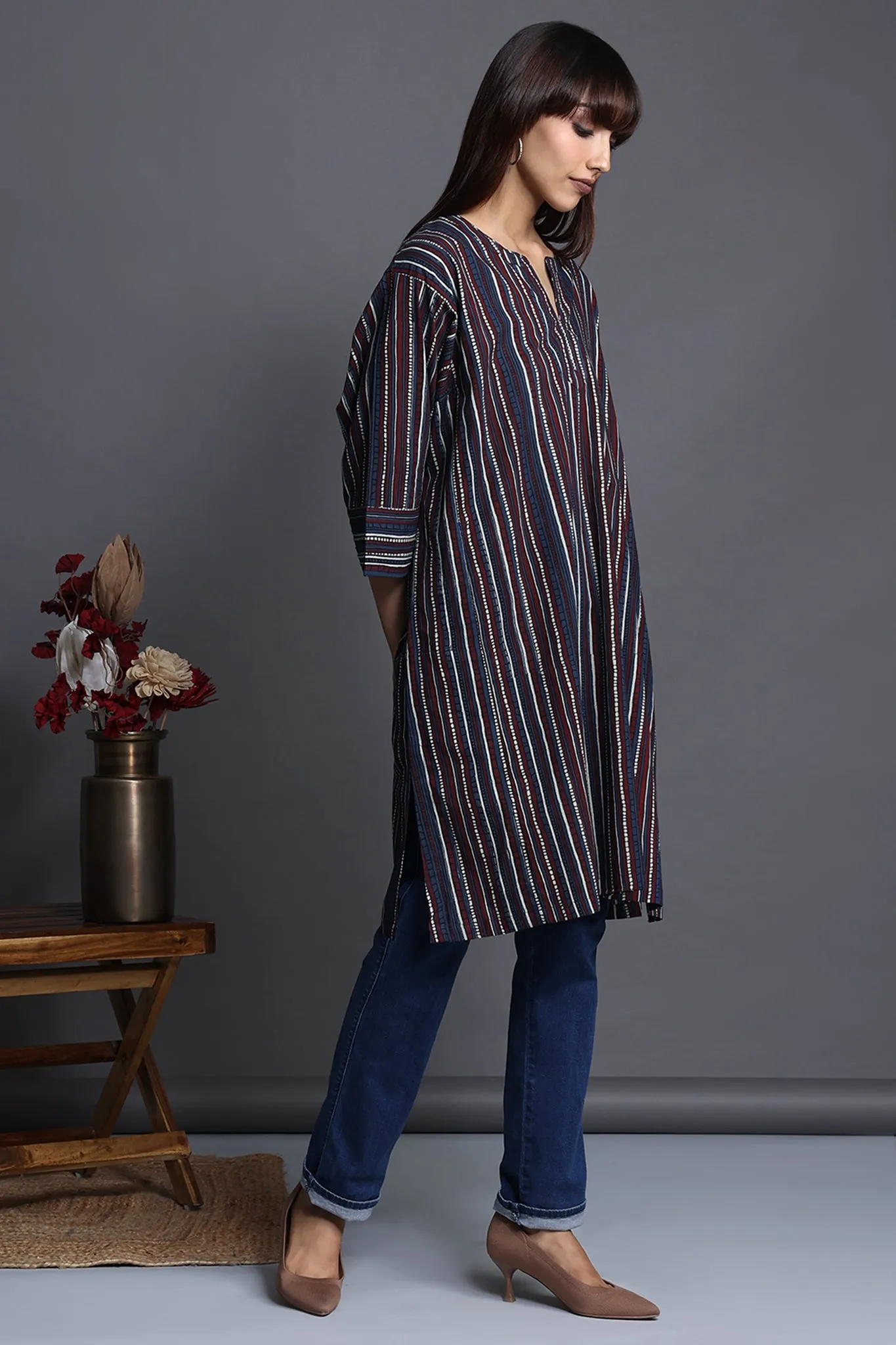 leisure kalidar tunic - azure horizon & scarlet stripes