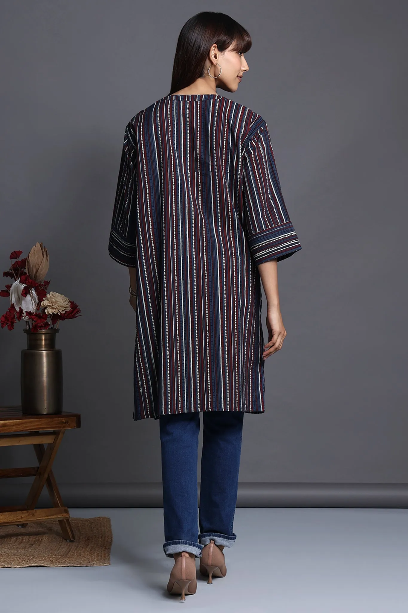 leisure kalidar tunic - azure horizon & scarlet stripes