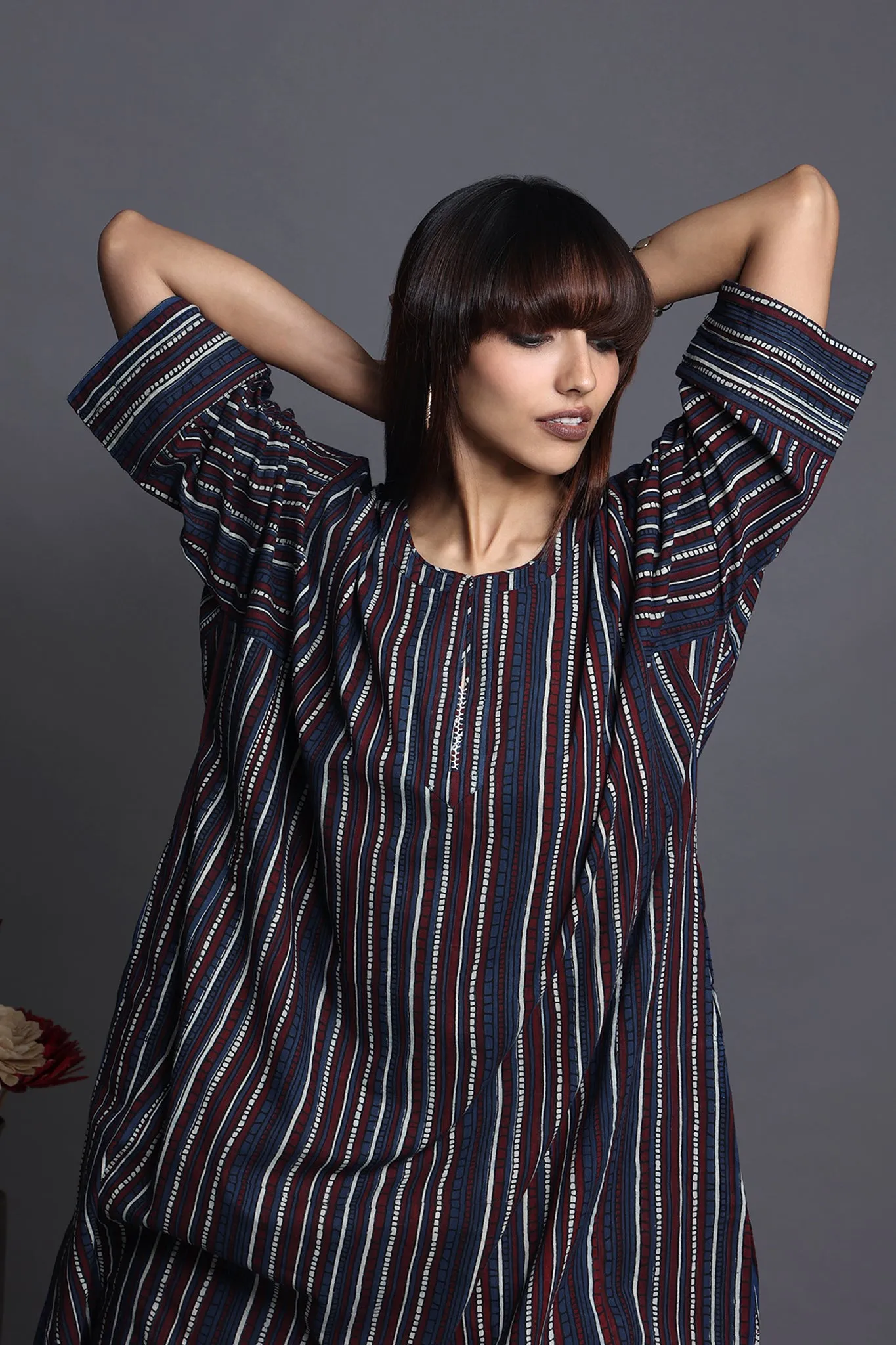 leisure kalidar tunic - azure horizon & scarlet stripes