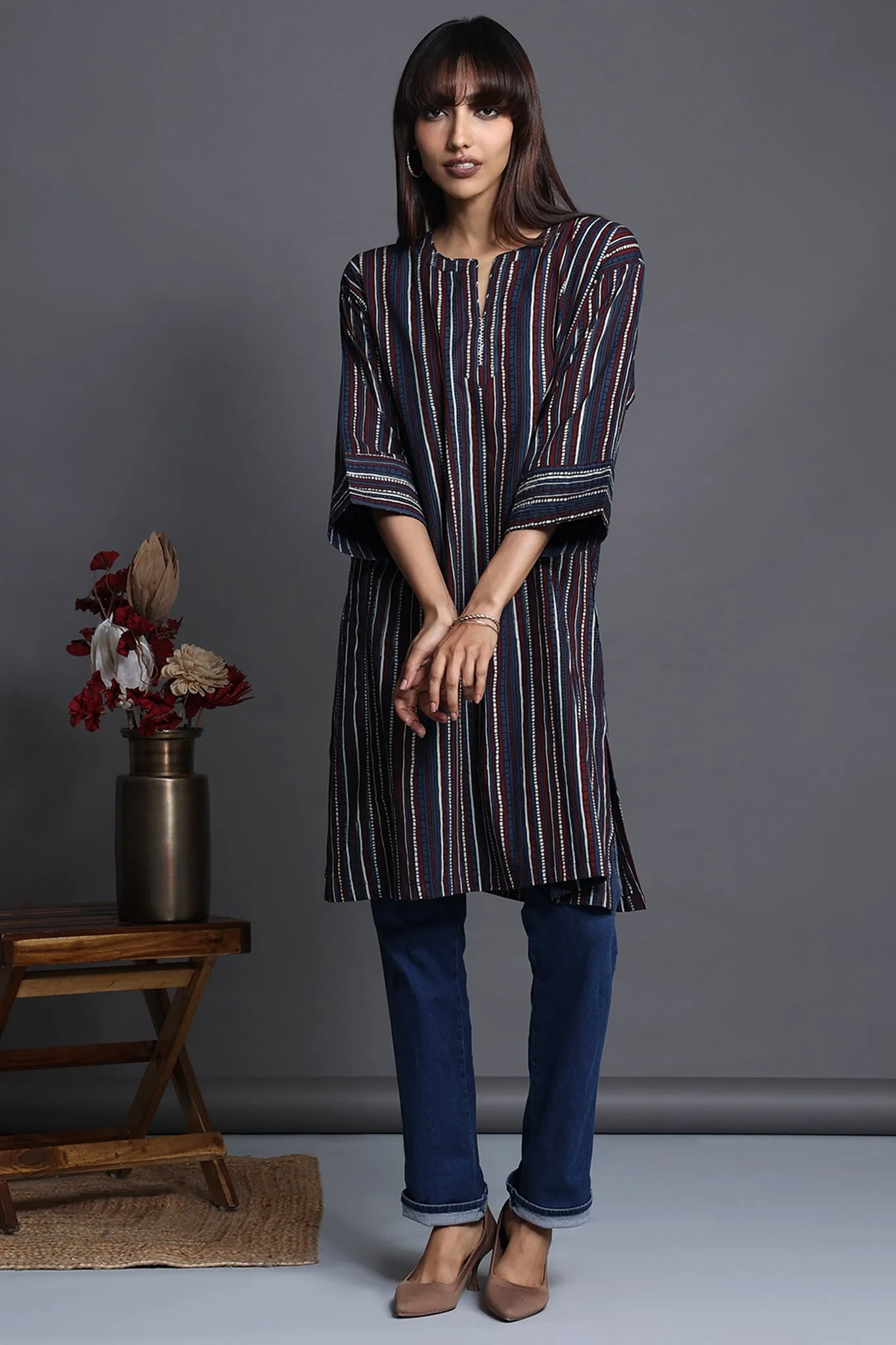 leisure kalidar tunic - azure horizon & scarlet stripes