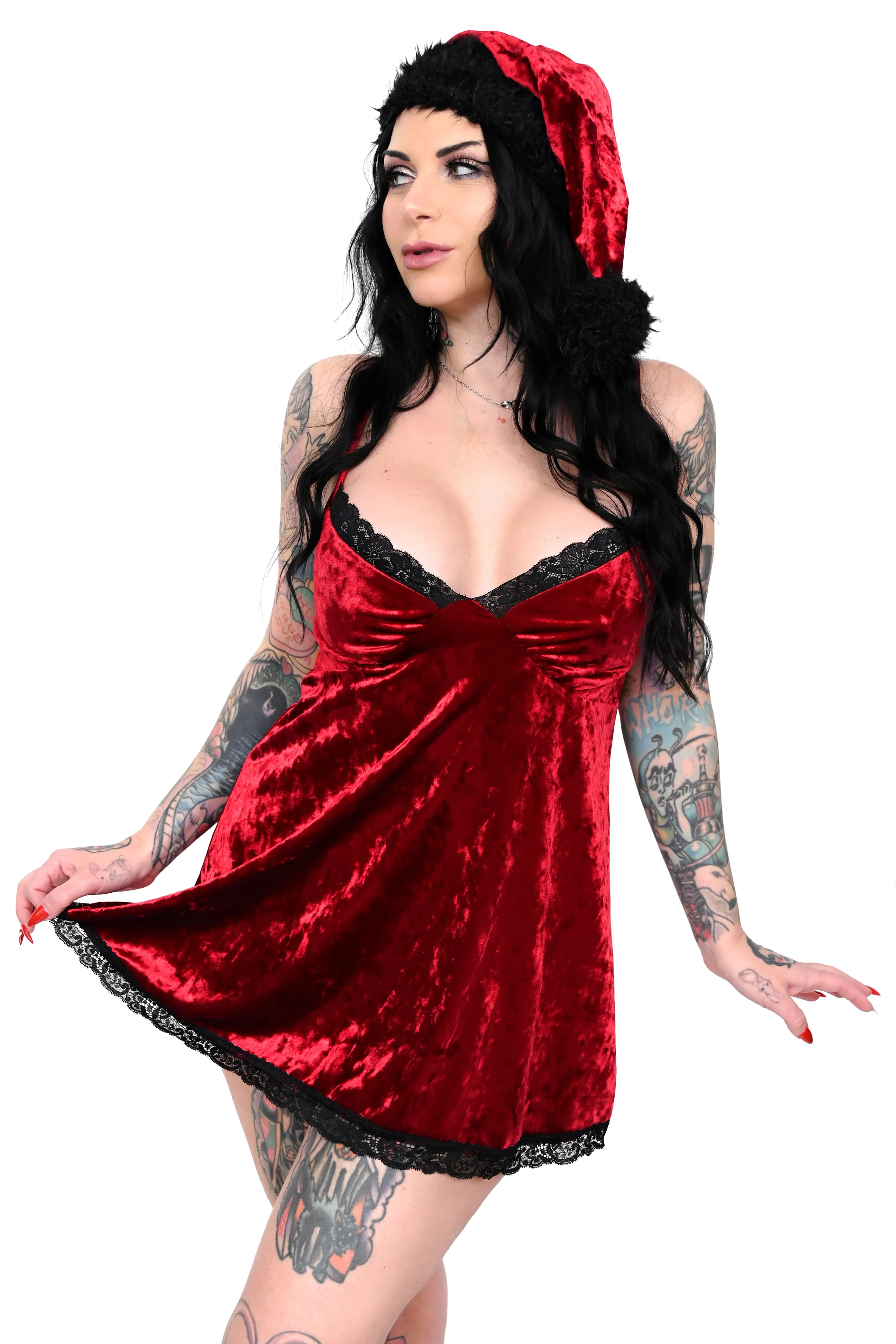 Lingerie Slip Dress - Deep Red - Medium left!