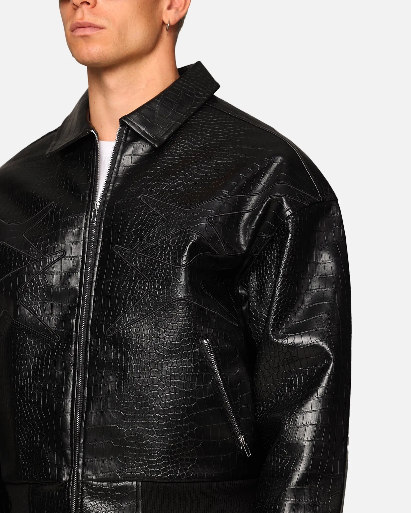 Loiter Atmosphere PU Leather Bomber Jacket Black