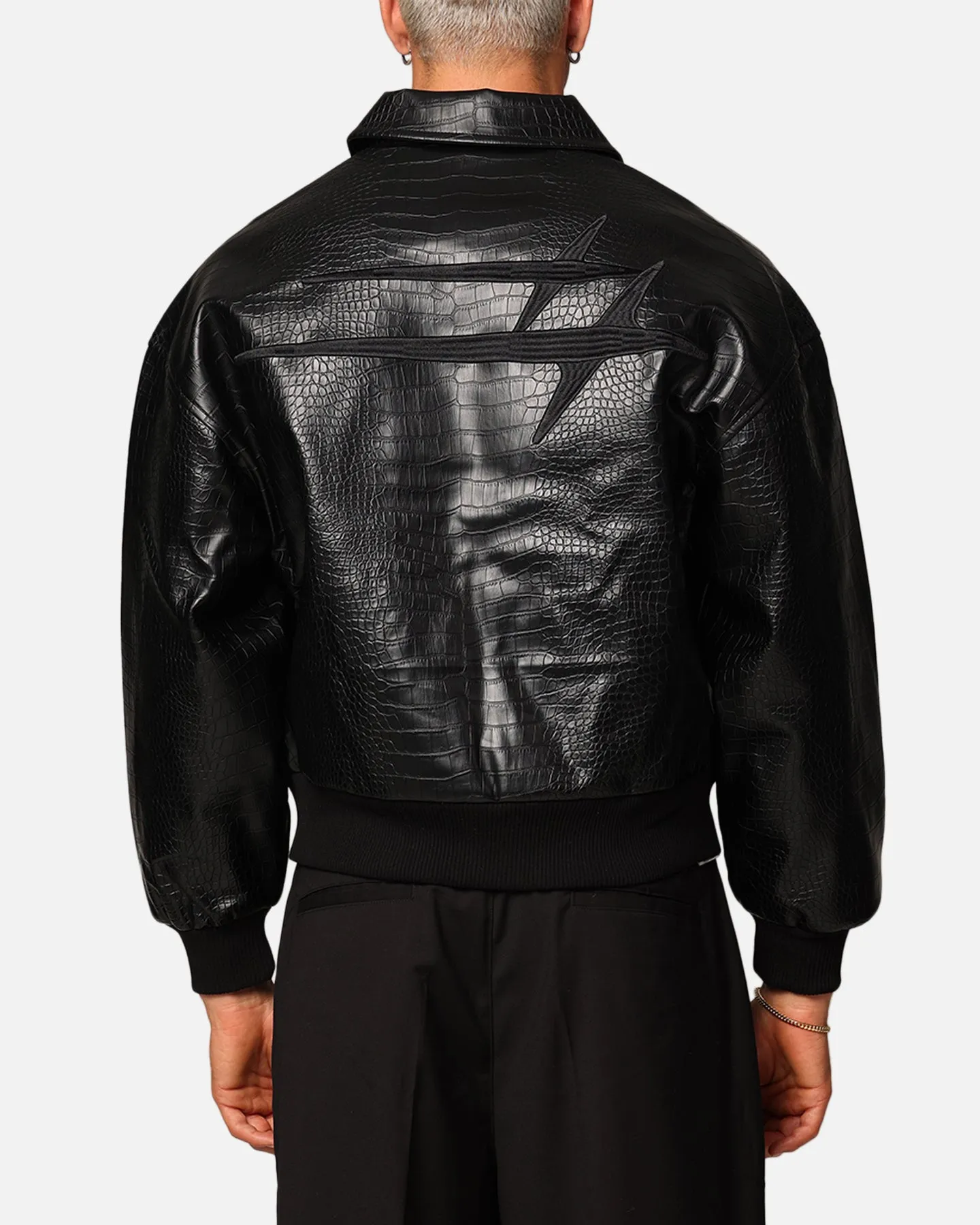 Loiter Atmosphere PU Leather Bomber Jacket Black