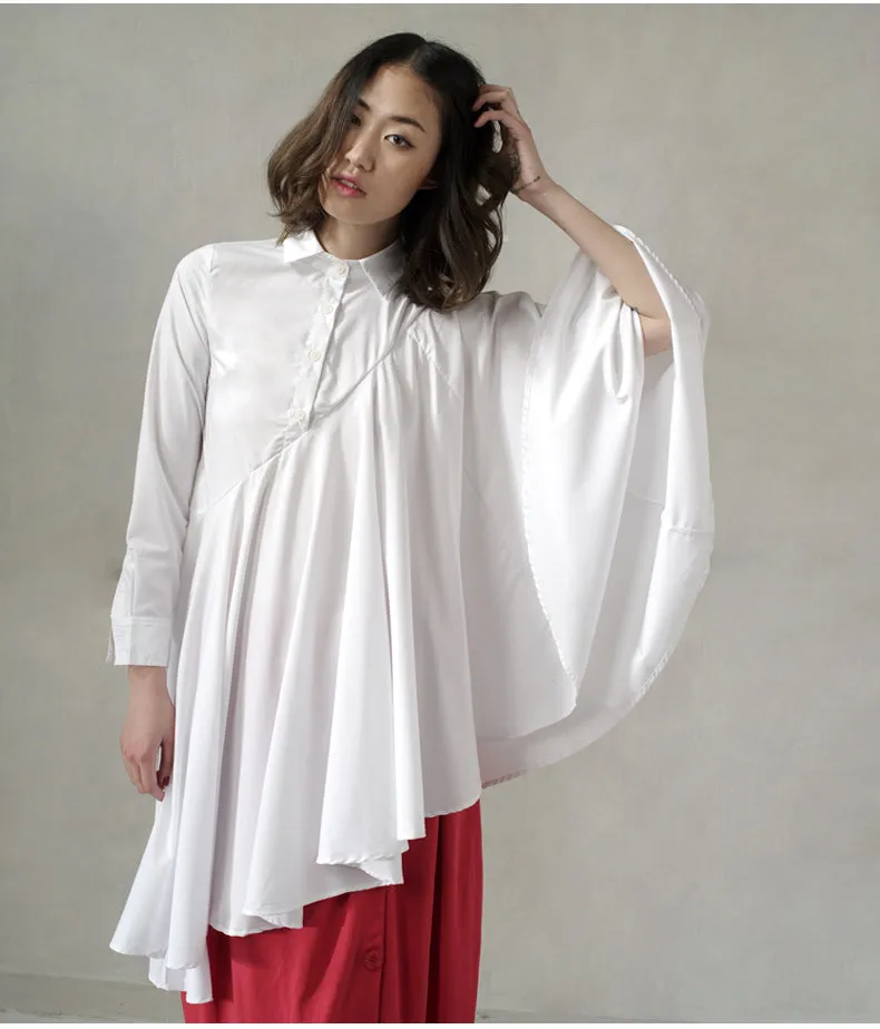 Long Irregular Shirt Loose Women's Curved Draped Hem