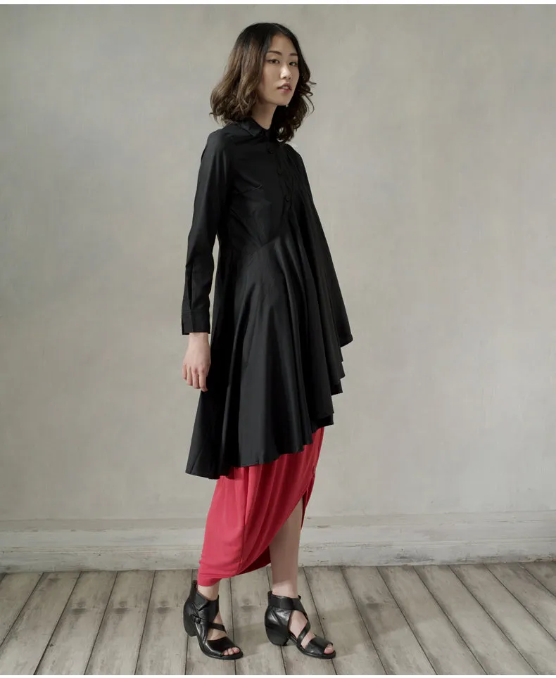 Long Irregular Shirt Loose Women's Curved Draped Hem