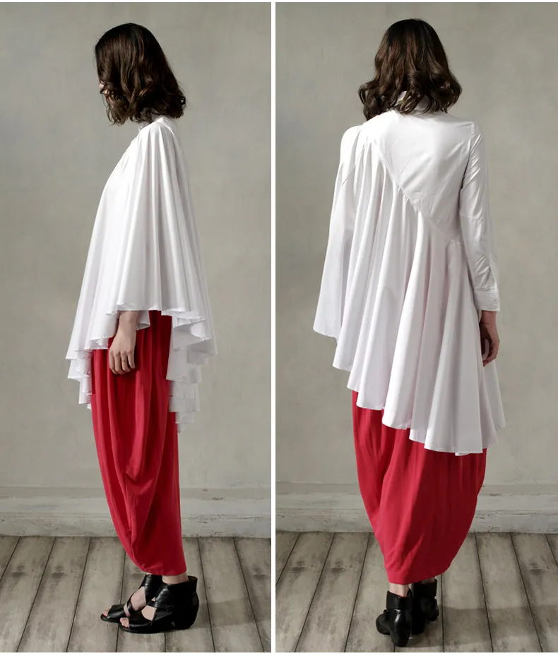 Long Irregular Shirt Loose Women's Curved Draped Hem