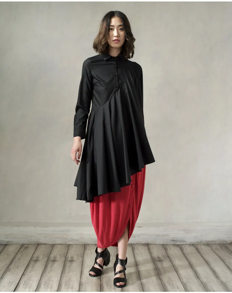 Long Irregular Shirt Loose Women's Curved Draped Hem