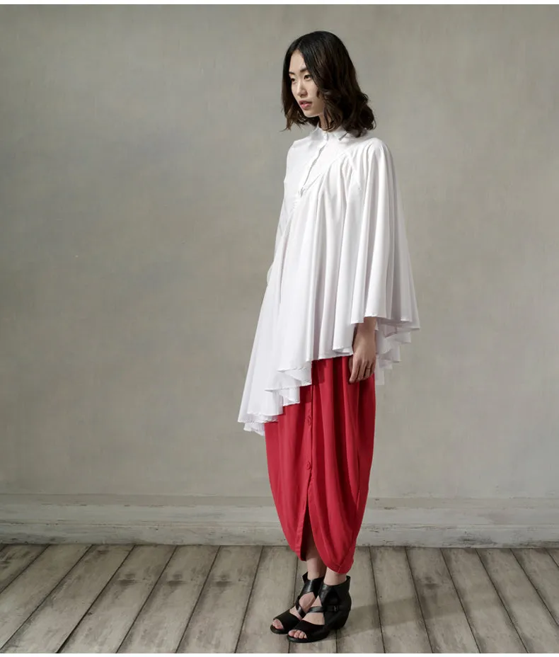 Long Irregular Shirt Loose Women's Curved Draped Hem