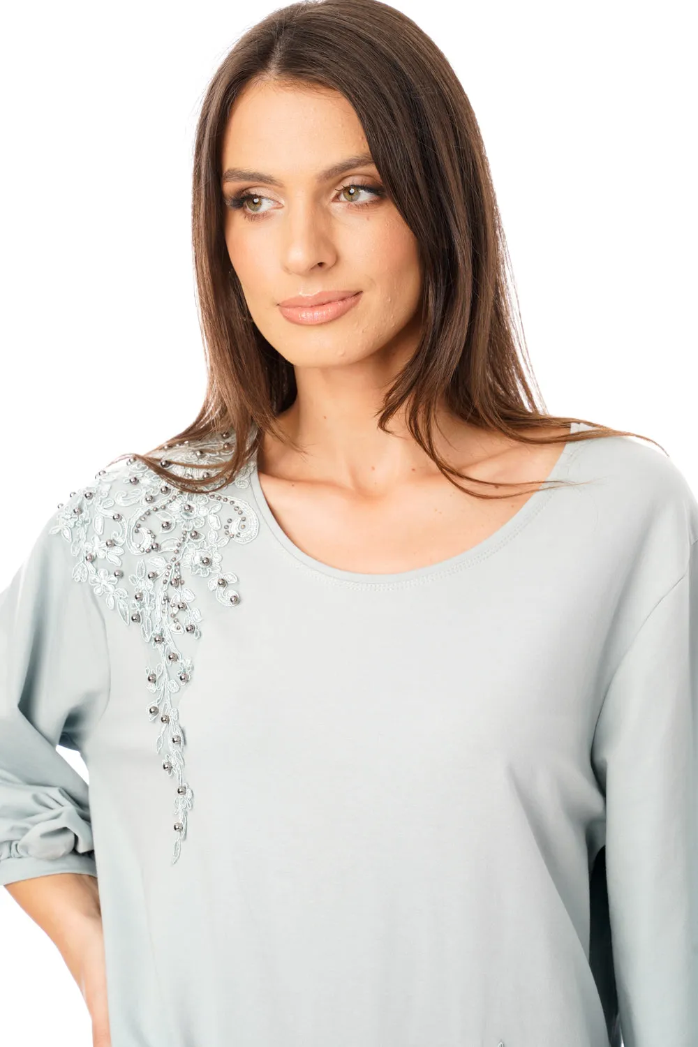 Long Sleeve Tunic Top with Floral Embroidery