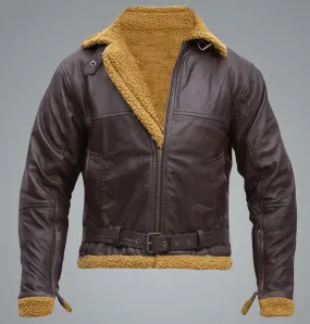 Mens Flying Aviator Sheepskin Brown Shearling Jacket