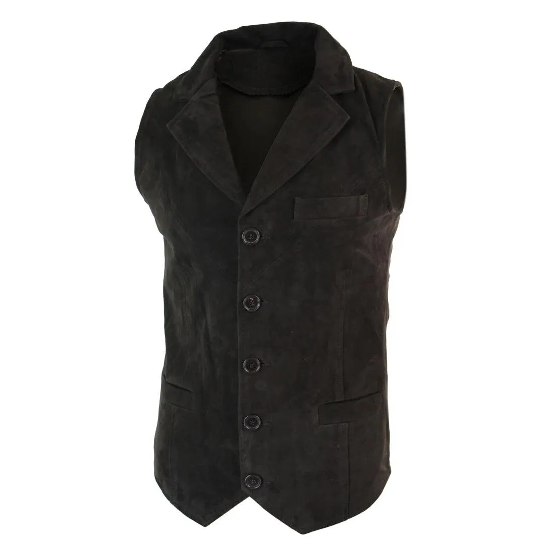 Mens Real Suede Leather Tan Brown Black Smart Casual Gilet Waistcoat Vintage Retro